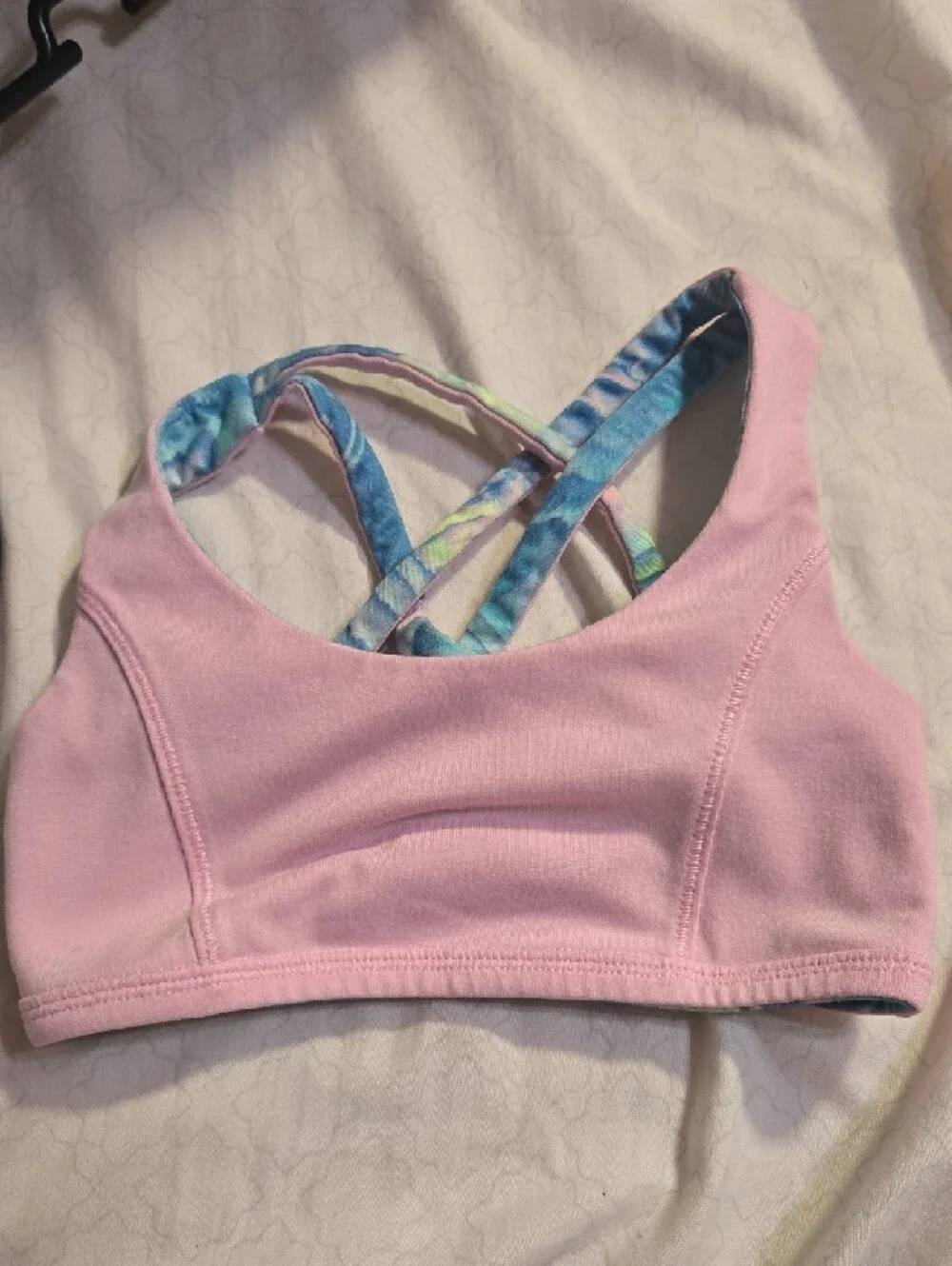 Invicta Kids Small Blue Tie-Dye Sports Bra Reversible Into Pink Blush Sports Bra